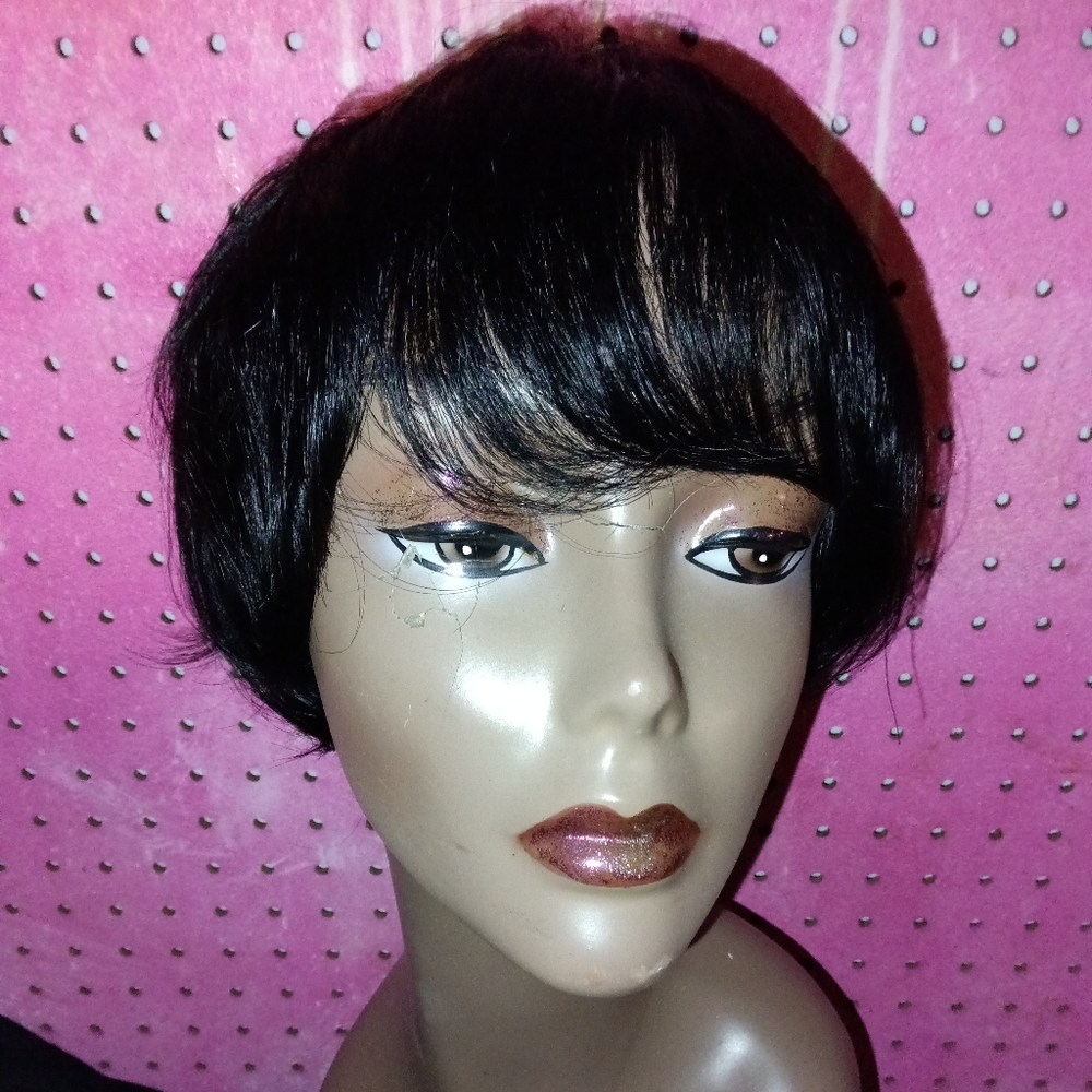 Short Remy Human Pixie Cut Swoop Bang Glueless Hair Wig